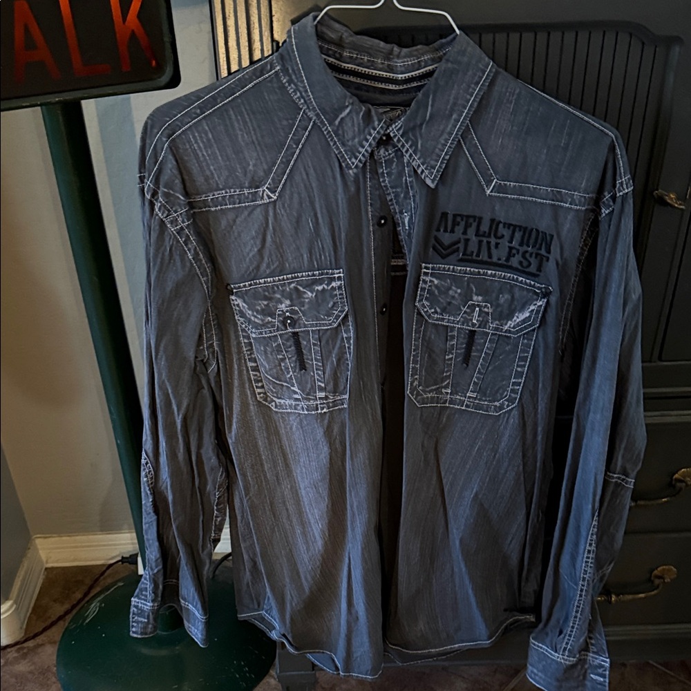 Affliction Charcoal Embroidered Shirt